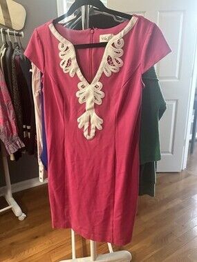 Eliza J Dress Womens Size 12 Pink  Embroidered Shift Bright Barbie core